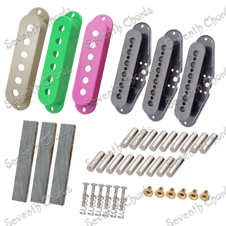 A Set 3 Pcs Single Coil Pickup Kits Producing Accessories /Pickup Cover/Bar Magnet/Slug Bobbins/Mauve& Green &Lvory-White choose