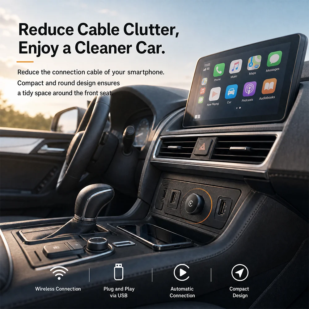 Uhulamb NEW Wired to Wireless CarPlay&Android Auto 2 in 1 Mini Adapter 5GHz WiFi5 for 99% Original Wired CarPlay/Auto Cars
