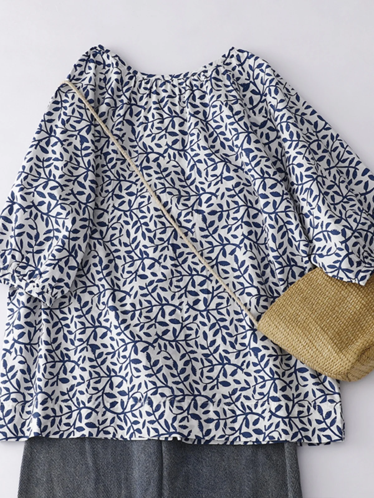 Retro floral algodão linho boneca irt feminino redondo ne ort sve impresso solto ajuste superior commute sle verão faion