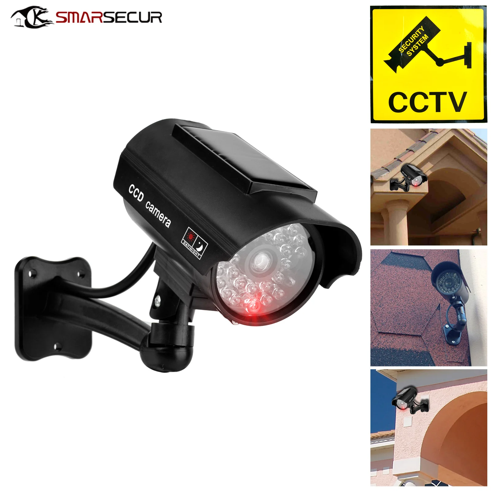 Smarsecur Fake Camera Solart Dummy Waterproof Security CCTV Surveillance Camera With Flashing Red Led Light Outdoor Indoor