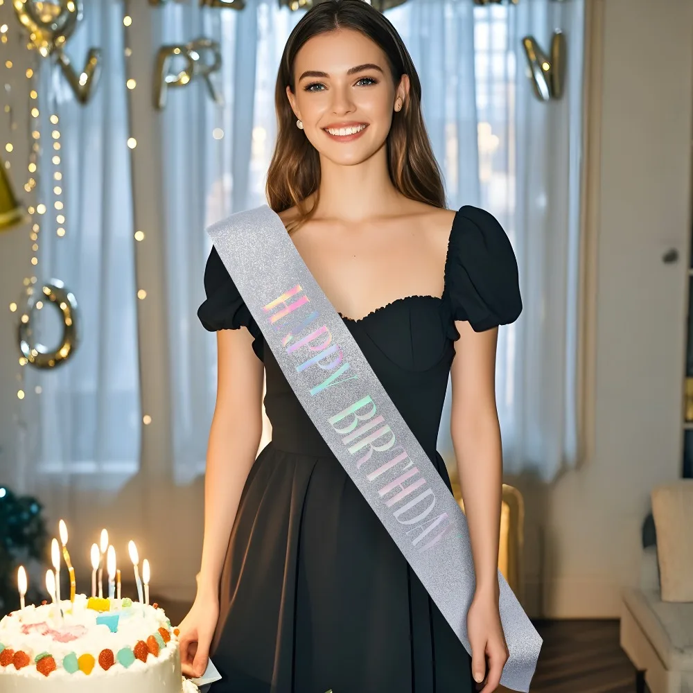 Glitzernde Happy Birthday-Schärpe, Geschenke für Mädchen und Frauen, 16., 18., 20., 21., 30., 40., 50. Alles Gute zum Geburtstag, Party-Dekorationszubehör – Detail 6