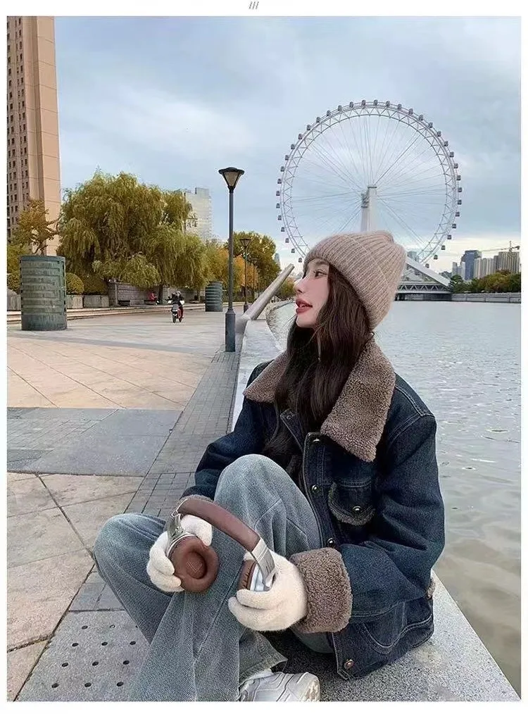 معطف الدنيم حزام الفراء أفخم المرأة الشتاء قابل للتعديل مبطن س الرقبة اصطف محب كلية الثقافات الفرعية التجمع الاجتماعي الحضري يوميا #5