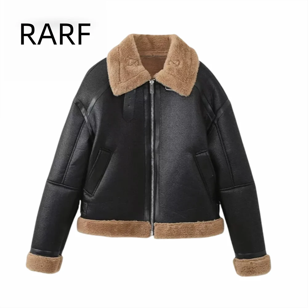 

2024 autumn and winter new casual fashion zipper fur integrated lamb wool jacket jacket for women