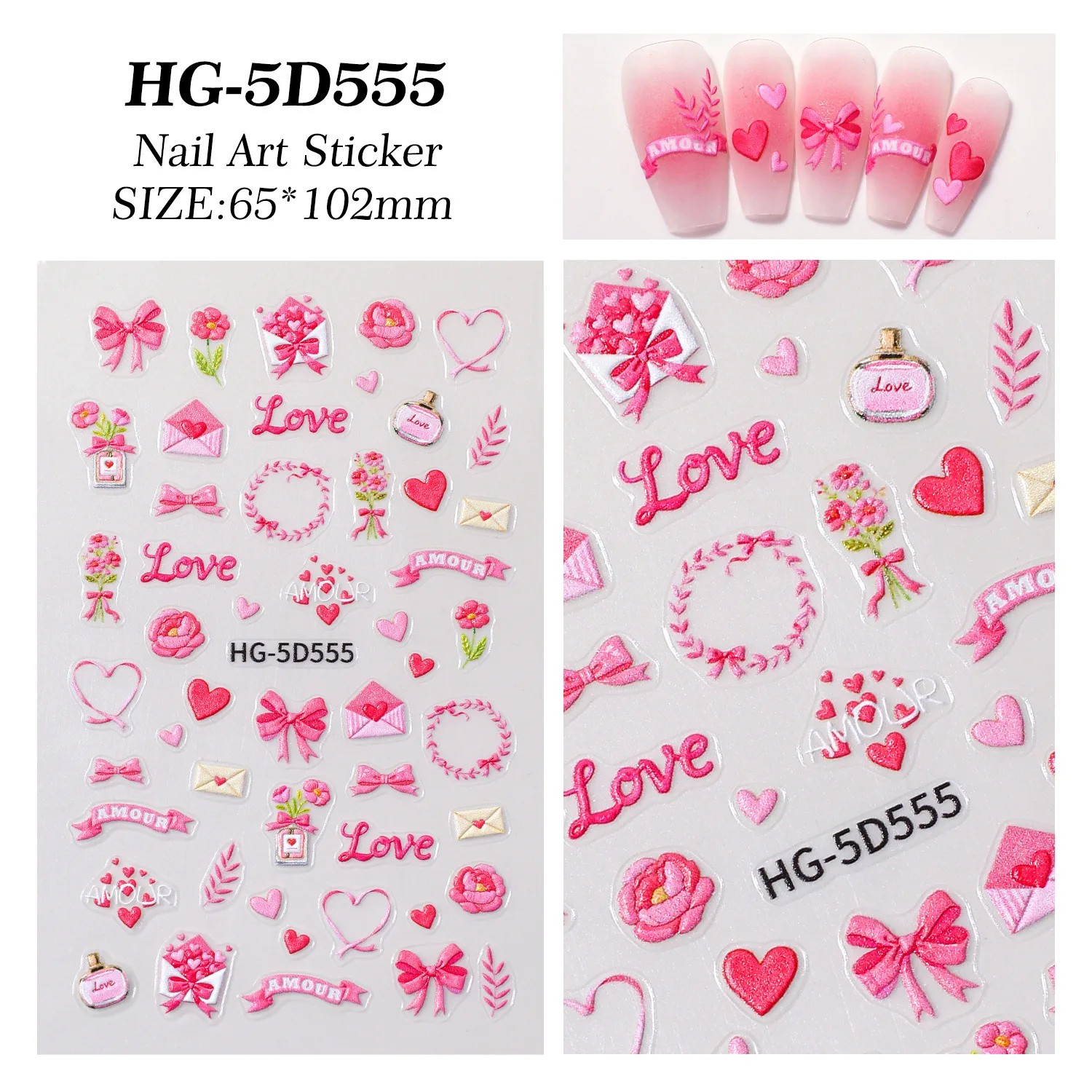 5Dエンボス加工ネイルアートデカール バレンタインデー レッ - Nail Art Valentines Day のレビューと価格