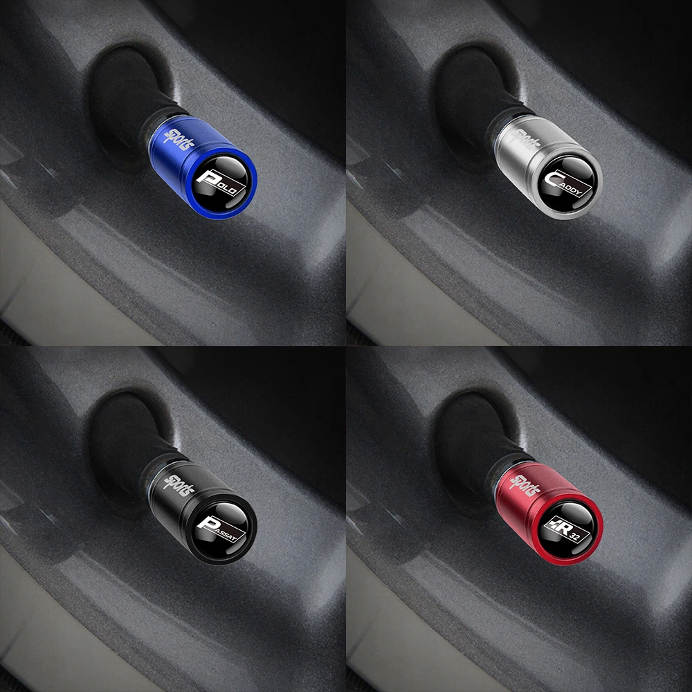 4Pcs Car Sports Logo 3D Aluminium Alloy Wheel Tire Valve Cap Bolt-In For Volkswagen VW GTI R Golf Polo Tiguan Blue Passat Lavida