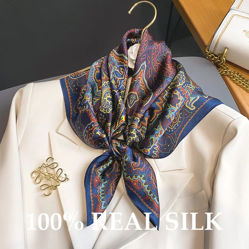 

100% Real Silk Scarf Bandana Women 65cm Square Scarves Wrap Kerchief Summer Sun Protection Fashion Luxury Headband Hijab Shawl