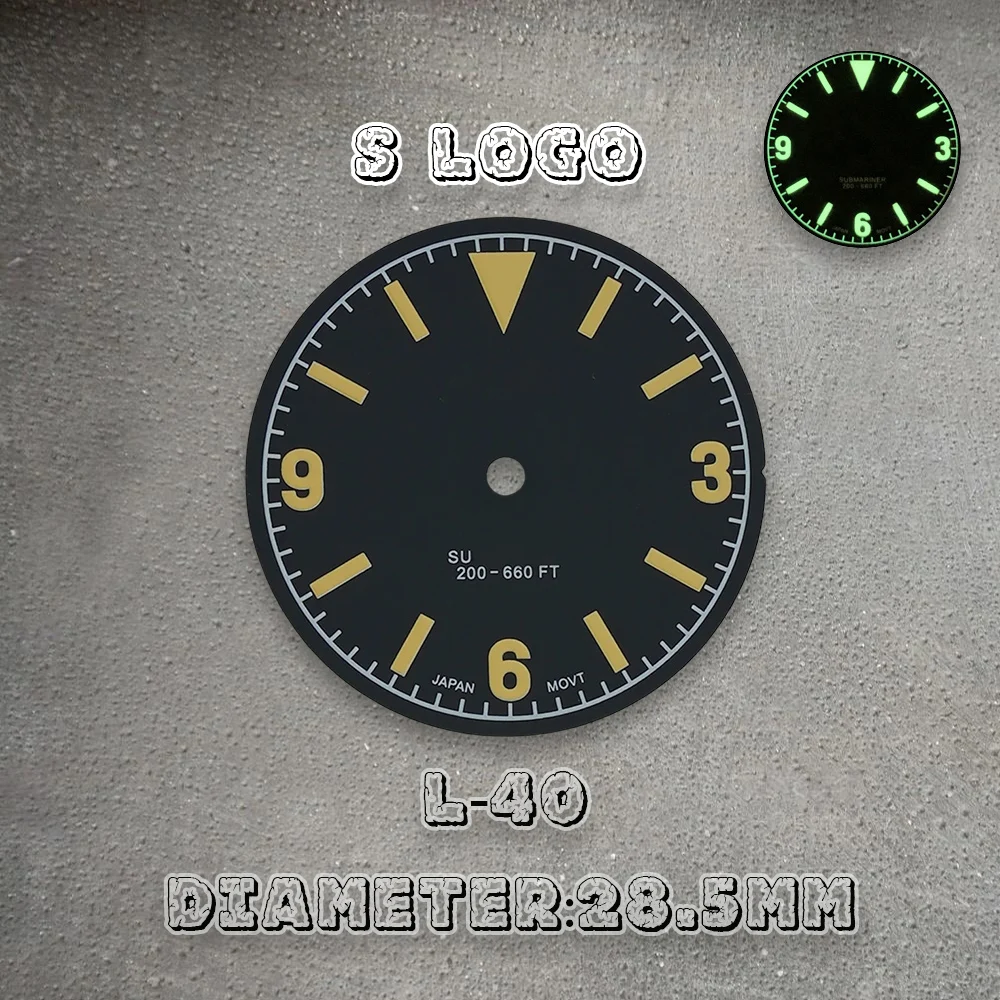 S Logo 28.5mm High Quality Retro SUB Dial For NH35/NH36 Movement For 3/3.8/4.2 o'clock Crown Green Luminous Watches Accessories