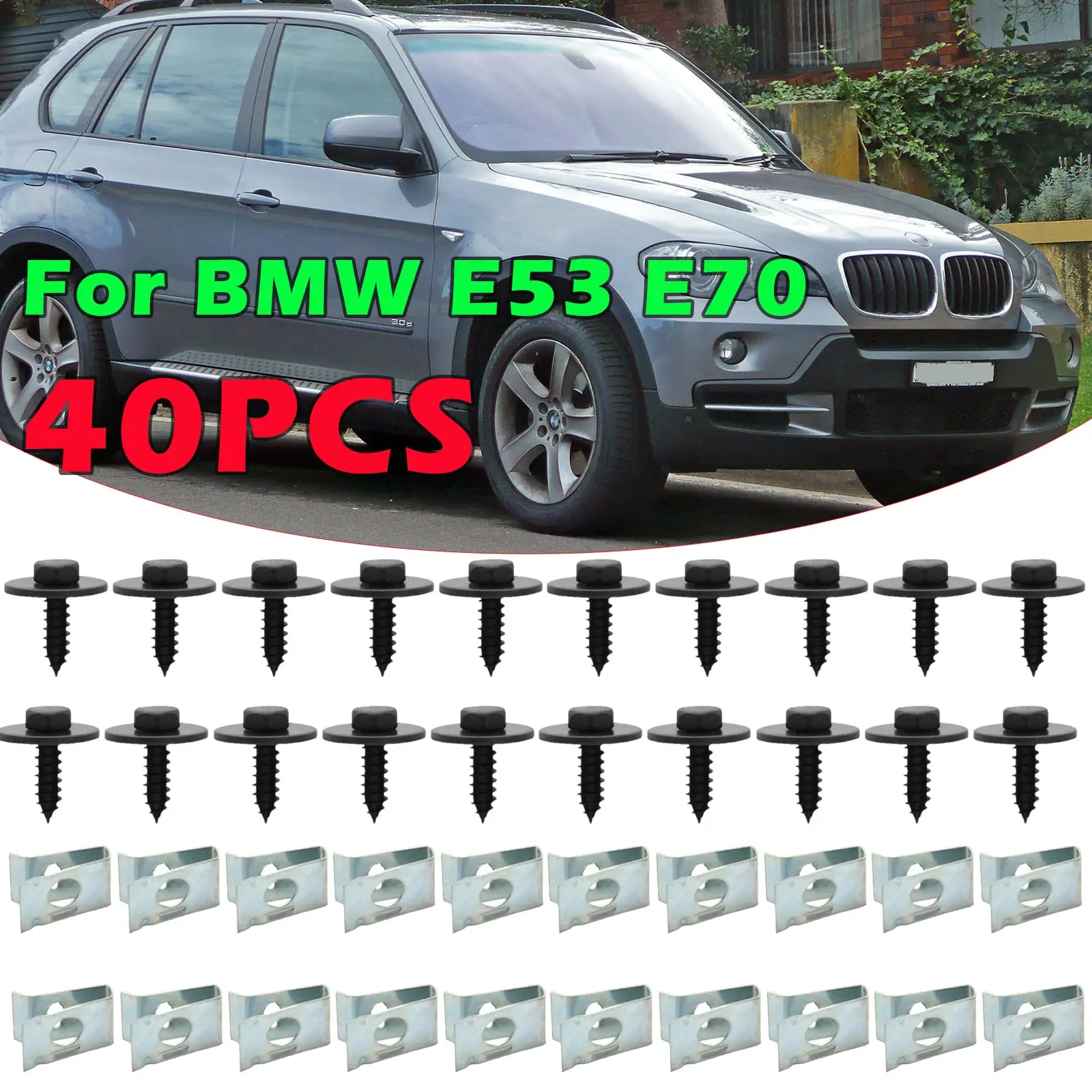 40pcs U Nut Hex Screw Speed Fastener Undertray Sheet Metal Clip Fixing Bumper Cross Head Screws For BMW X5 E53 E70 MINI