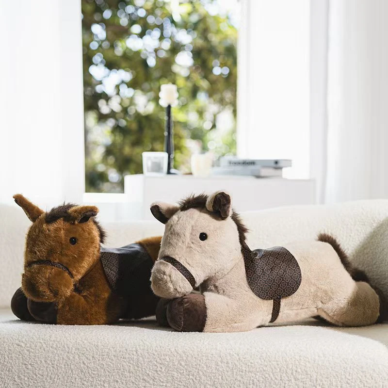 30/45/60cm Pony Lying Doll Stuffed Little Horse Cute Plush Toy Soft Dark Brown Khaki Cartoon Animal Pillow Kids Present