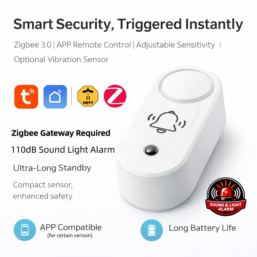 Zigbee Siren Alarm Smart Home Vibration Sensor Detection Security Alert TUYA Smart Life&Zigbee 2mqtt Version Work With Gateway