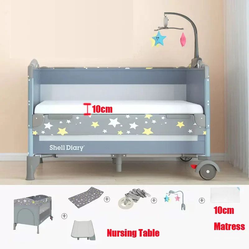 

Baby Crib Playpen, Multifunctional Foldable Kids Travel Cot, Portable Splicing Bed Game Bed include matress