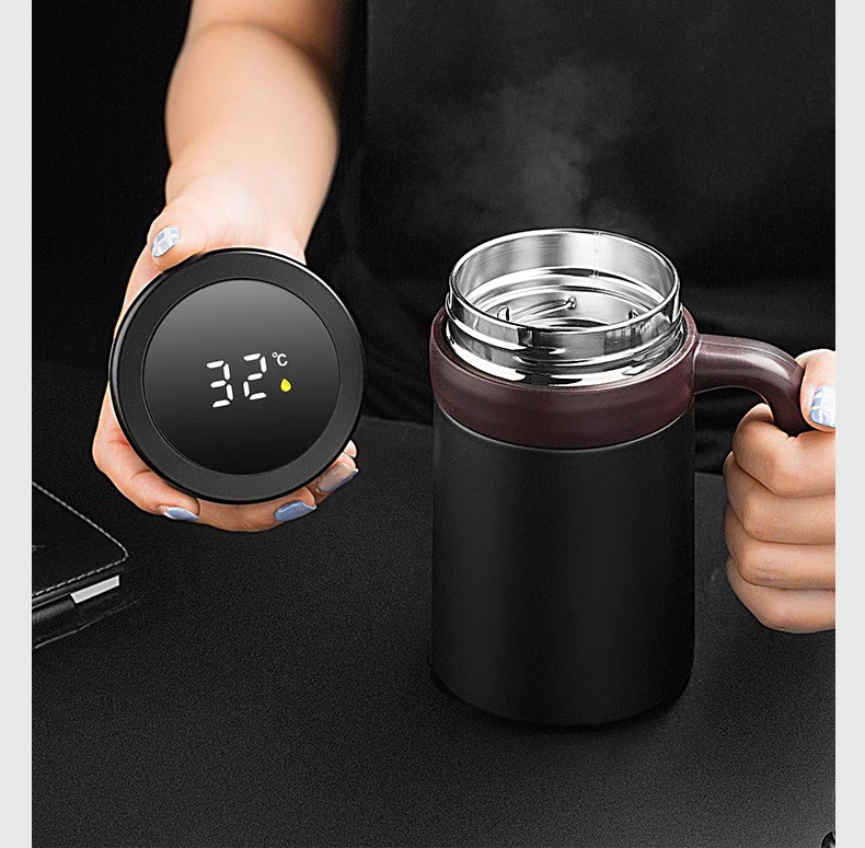 500ML Thermos Coffee Mug With Filter Handle Stainless Steel Insulated Vacuum Tea Cup Home Office LED Temperature Display Gift