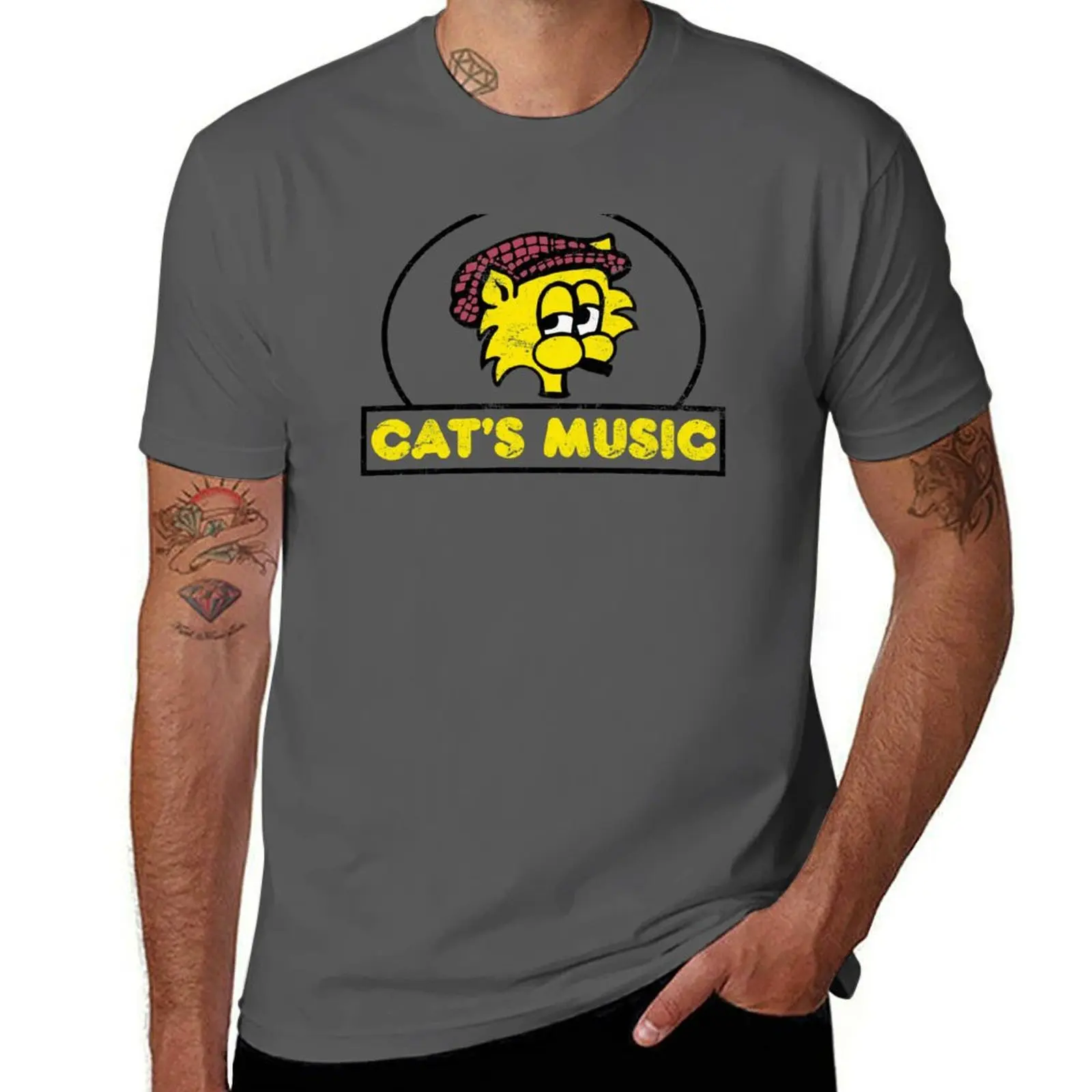 

Cat's Music (Color) - Distressed Black Design - Defunct Record Store T-Shirt shirts graphic affliction shirts mens t shirt