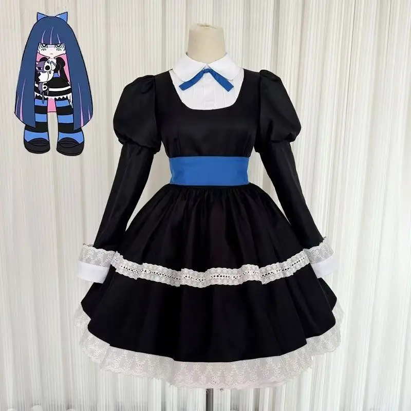 

Anime Panty Stocking With Garterbelt Stocking Anarchy Cosplay Costume Black Lolita Maid Dress Halloween Party Comic Con Outfit