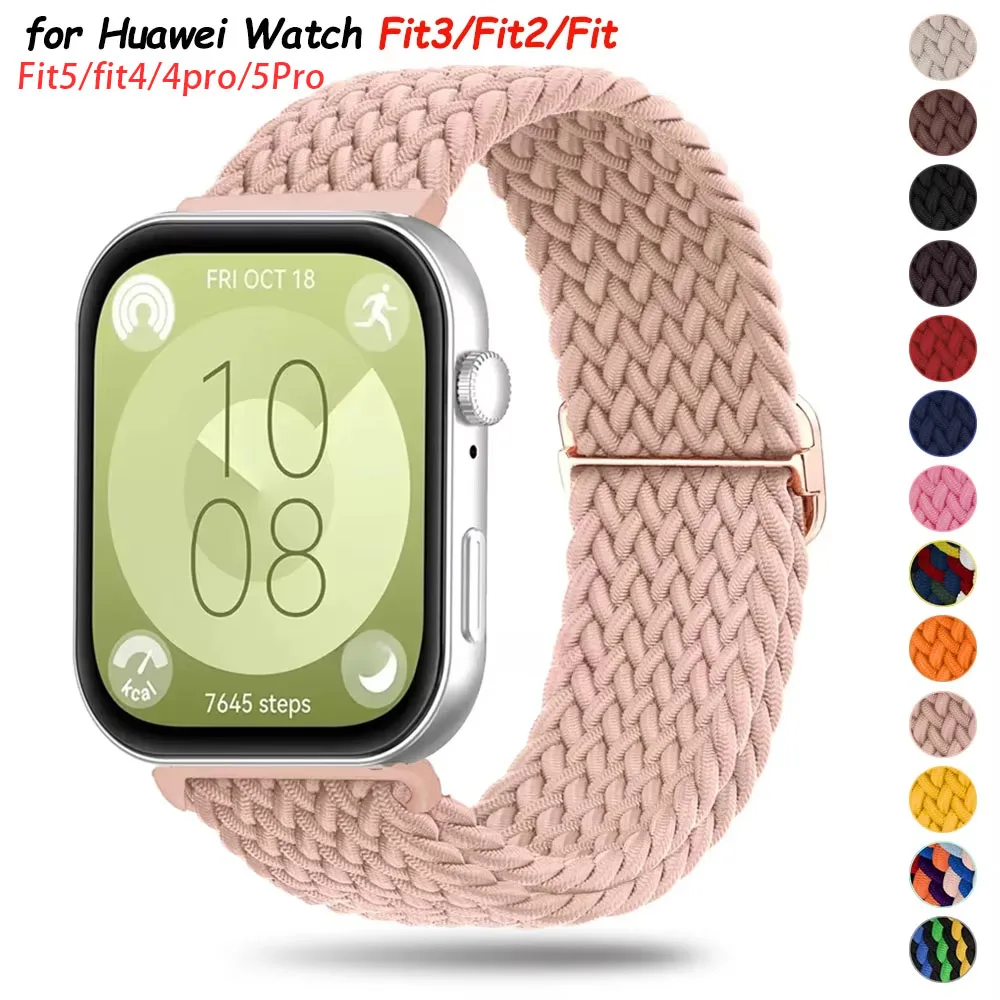 Pulseira Trançada de Nylon para Huawei Watch Fit3 Fit2 Fit5 4, Pulseira Solo Loop para Huawei Watch Fit 3 2 1, Pulseira Esportiva Trançada para Smartwatch