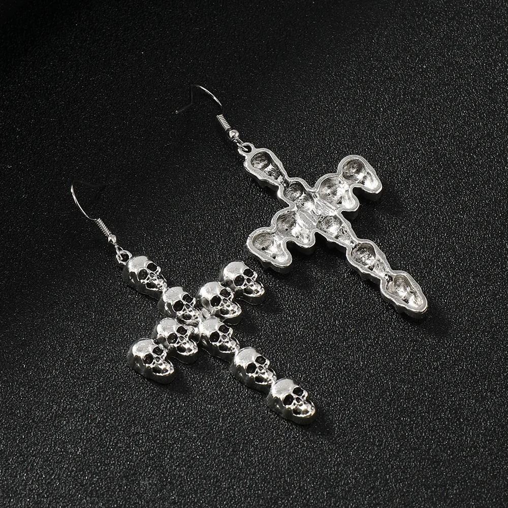 المبالغة الصليب الهيكل العظمي قلادة لفتاة هالوين تأثيري مجوهرات عظام الجمجمة سلسلة الترقوة المعلقات القلائد الإكسسوار