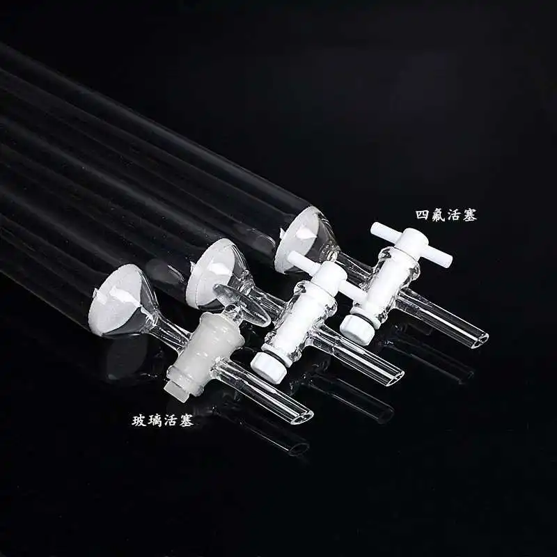 Kolom kromatografi kaca pelat pasir, kolom filtrasi kaca piston PTFE mulut standar, kolom adsorpsi, kolom penukar ion