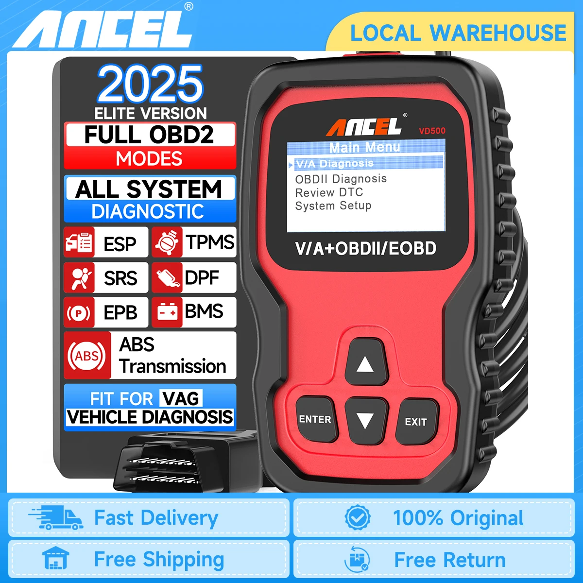 

Сканер OBD2 2025 года, все системы ANCEL VD500, считыватель автомобильных кодов, подушка безопасности, ABS EPB, сброс масла, автомобильный диагностический инструмент для VAG VW Audi Skoda