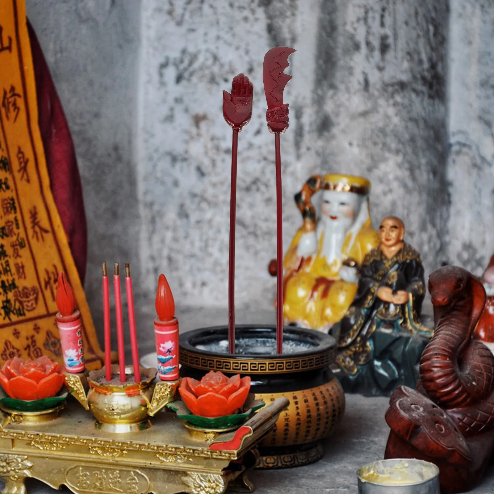 

2Pcs Buddhist Ritual Supplies Vintage Wood Carved Hair Sticks Ebony Sandalwood Hair Forks Temple Altars Accessories