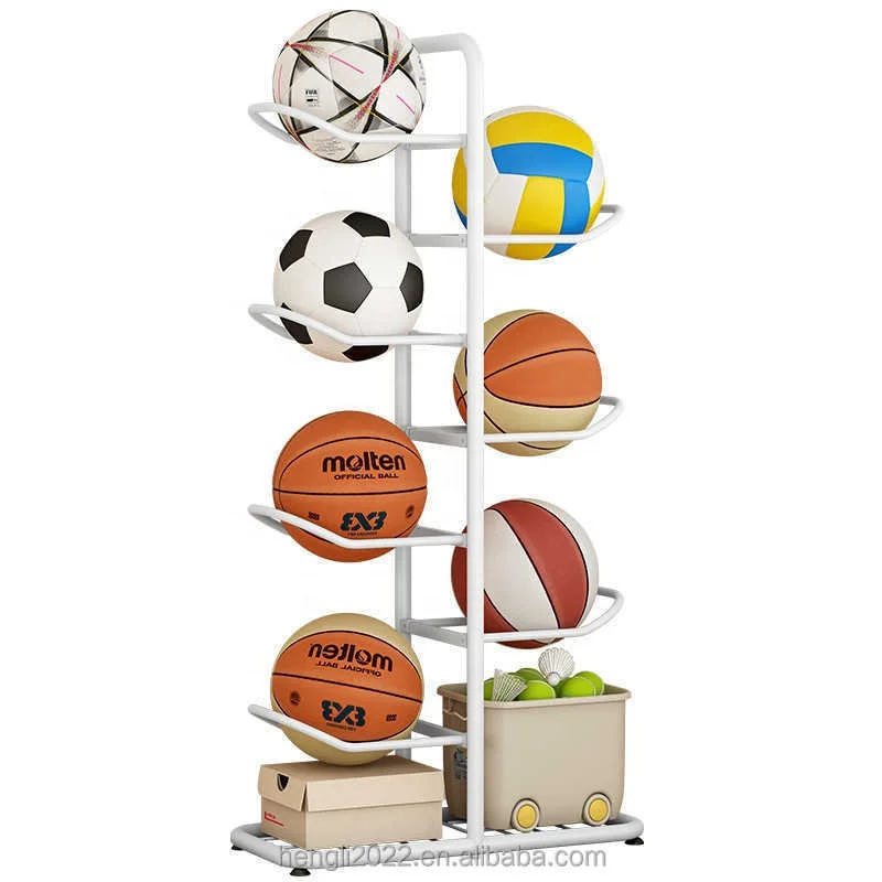 Rack de armazenamento de basquete, bola de brinquedo infantil doméstica, cesta de armazenamento de piso multicamadas, raquete de badminton de tênis de mesa, armazenamento