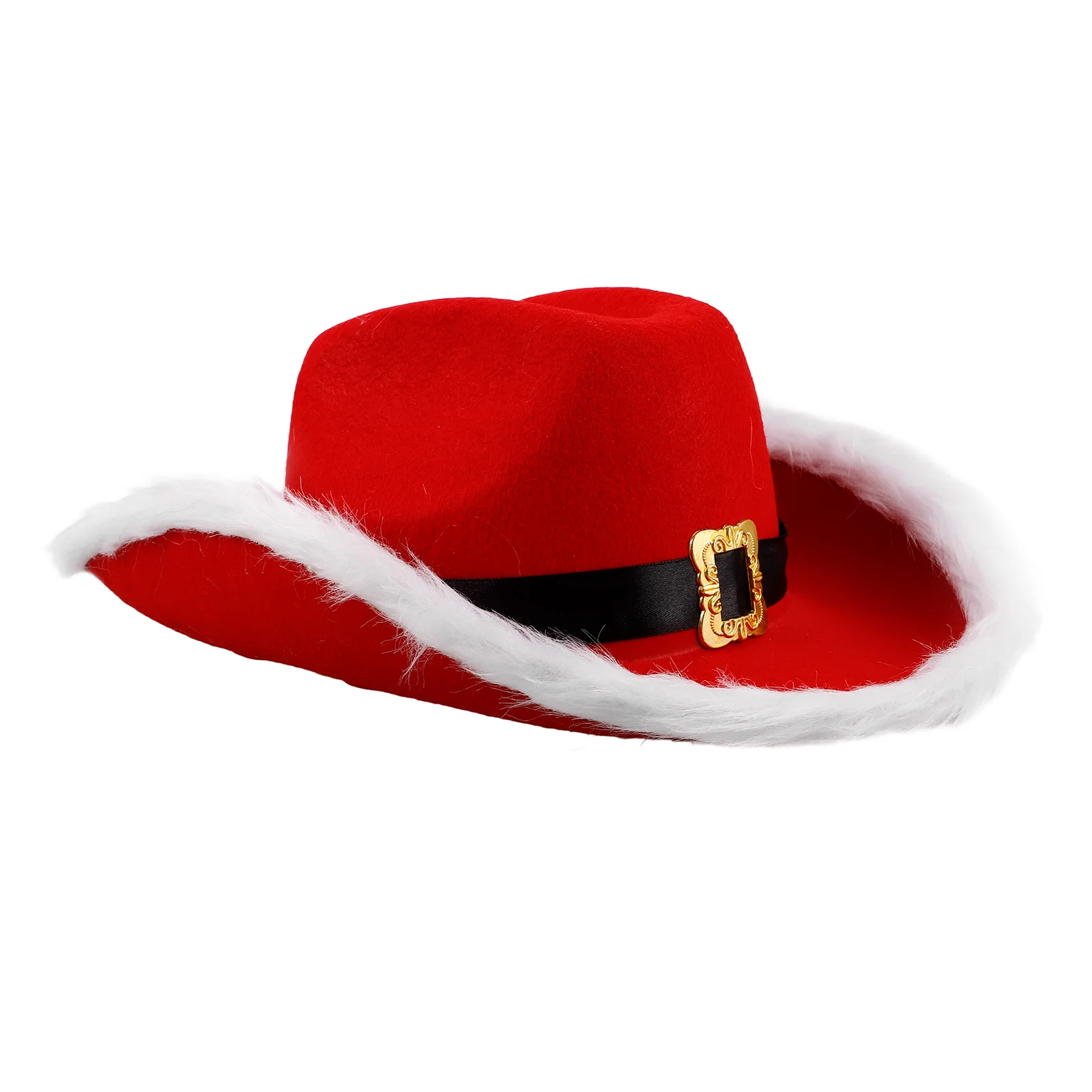 

Red Christmas Cowgirl Hat White Brim Santa Claus Cosplay Christmas Costume Party Supplies Western Style Holiday Accessory