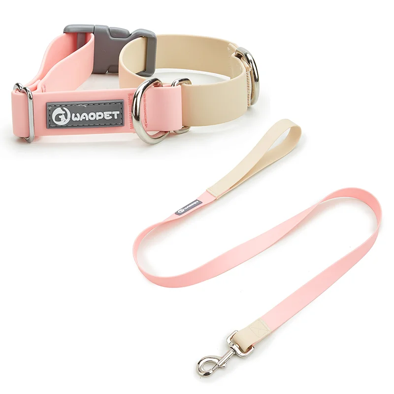 Fashion PVC Waterproof Pet Dog Collar and Leash Set Adjustable Pet Collar for Medium Large Dogs Semi telescopic Collar