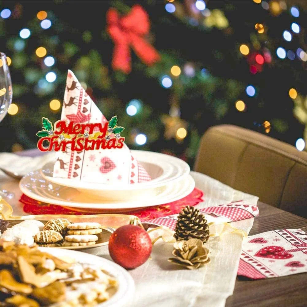 Christmas Napkin Rings Set of 6, Red Merry Christmas Napkin Ring, Napkin Holder for Christmas Party Dinner Table Decor