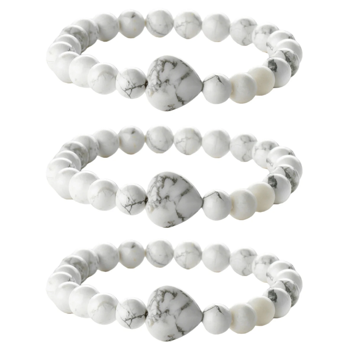 النساء 12 مللي متر Howlite القلب سحر 8 مللي متر الخرز المستديرة الأحجار الكريمة سوار شفاء شقرا كريستال تمتد مطاطا الروحية مجوهرات #1