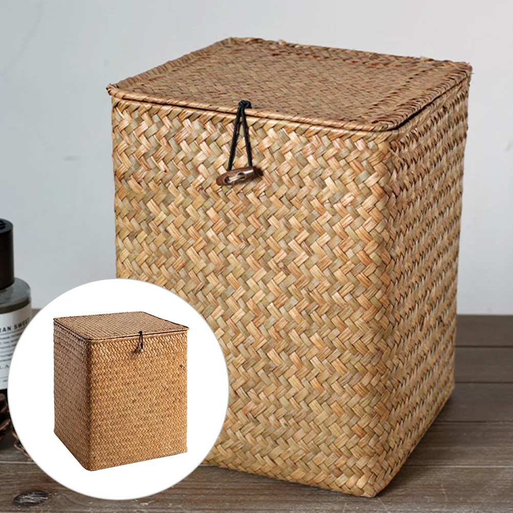 Picnic Basket Large Storage with Lid Woven Baskets Gift Case Bins Wicker Rattan Vintage Cattail Grass Straw Retro Handwoven