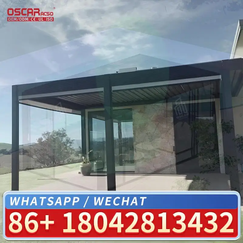 

Retractable Outdoor Patio Awning Automatic Motorized for Backyard Garden Terrace Louver Pergola