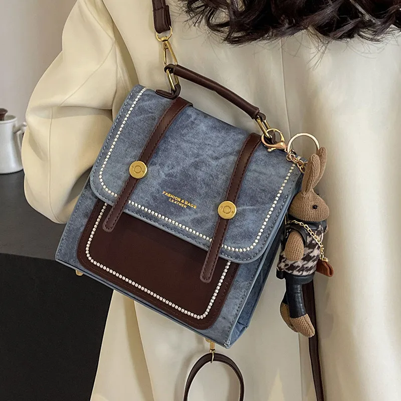 

Fashionable Denim Backpack Women's Short Trip Crossbody Bag 2025 New Style Casual Leisure Travel Handbag