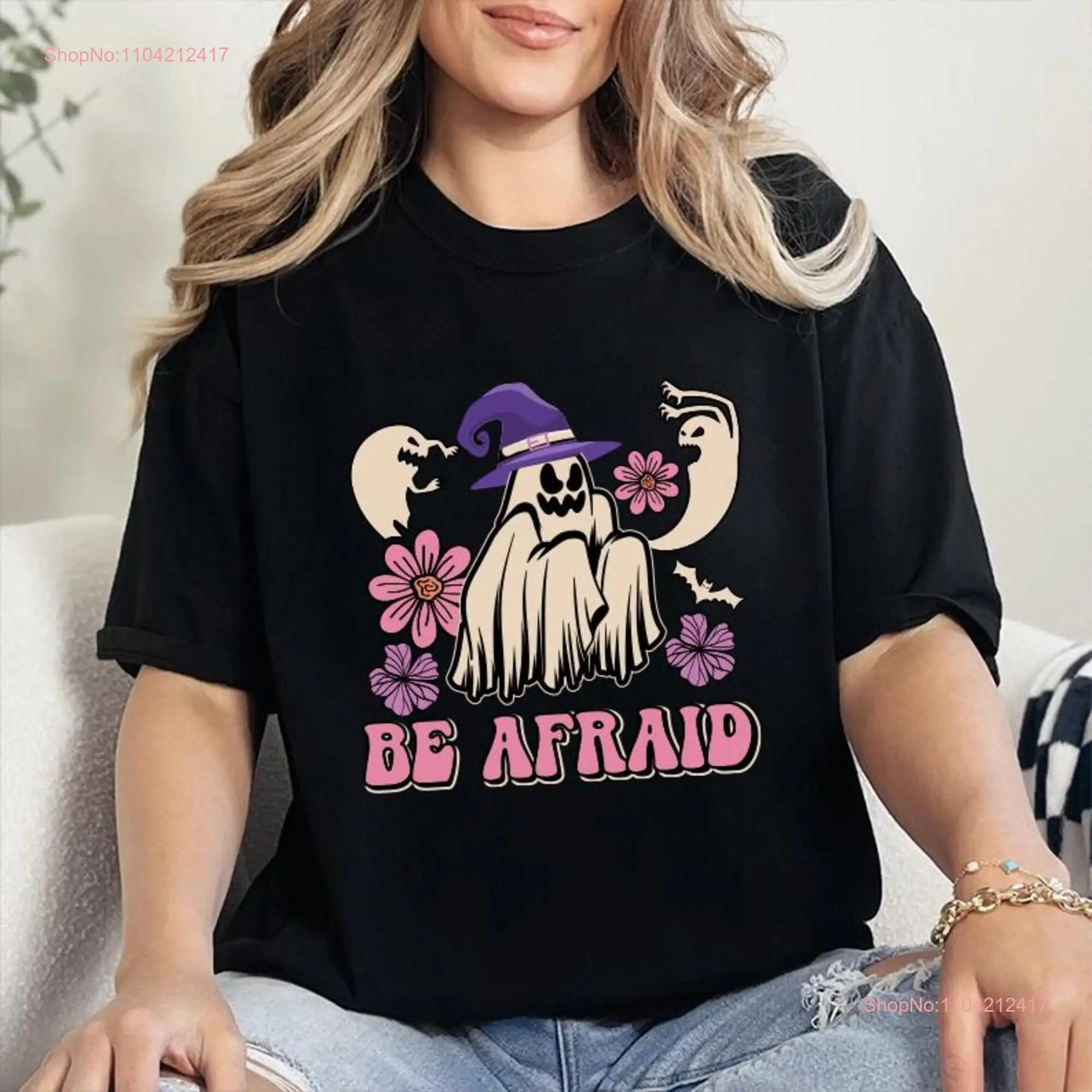 Comfort Colors Halloween Be Afraid T Shirt GhosT Woman long or short sleeves