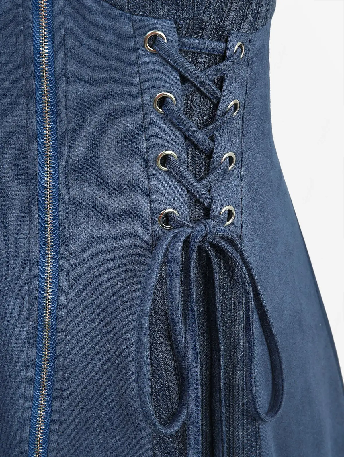 ROSEGAL Plus Size Hooded Coats Women's Autumn Winter Lace Up Grommets Zip Up Ribbed Textured Marled Patchwork Outwears Coat
