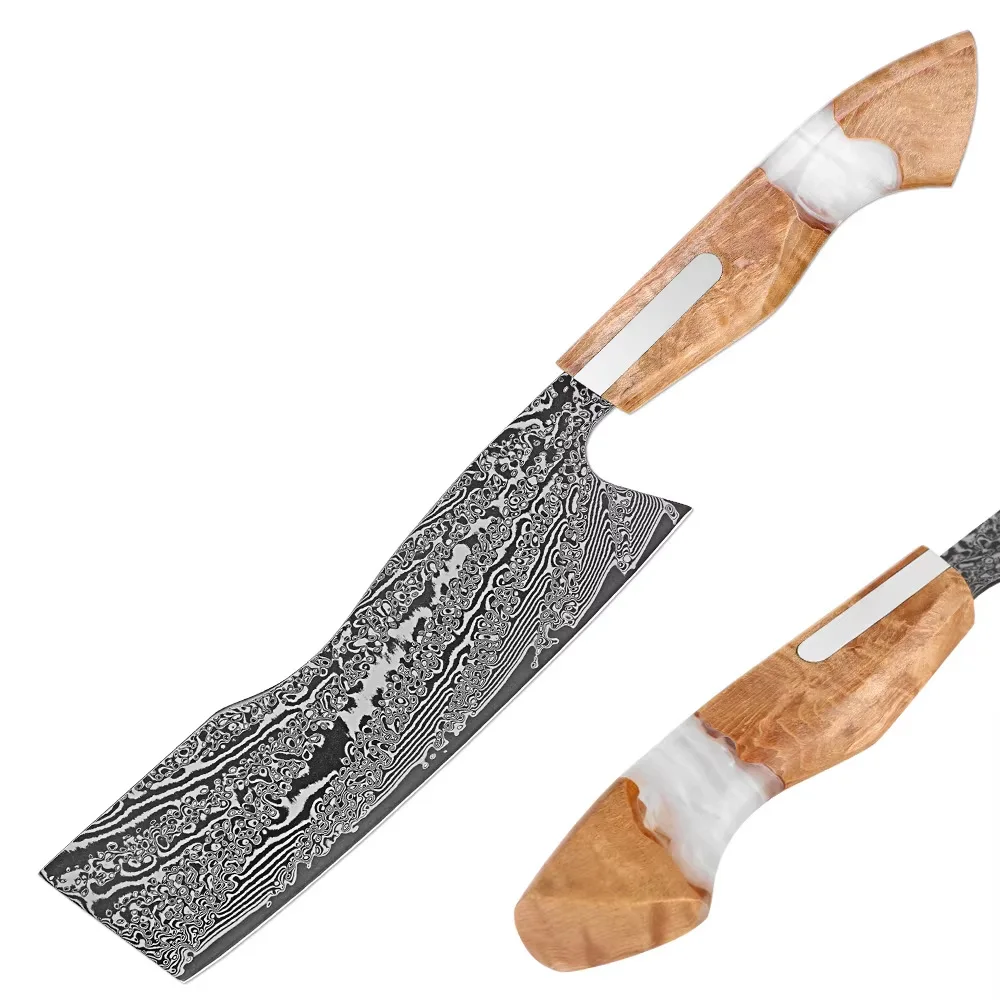 7inch Nakiri Knife Damascus Steel Japanese Chef Kitchen Cuisine Vegetable Cuting White Radish Paring Knives Wooden Resin Handle