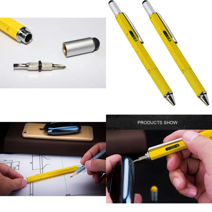 

Multi-word 6 in 1 Multi Function Tool Ballpoint Pen with Ballpoint Ruler Screwdriver Flat Head Touch-Screen Pen Level Gauge for
