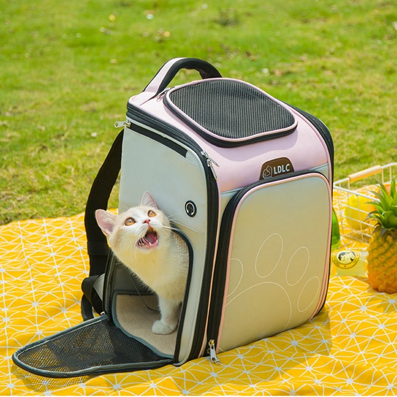 

Pet Cat Backpack Portable High Capacity Small Dogs Bag Expandable Collapsible Cat Bag Breathable Mesh Outdoor Travel Shipping Ba