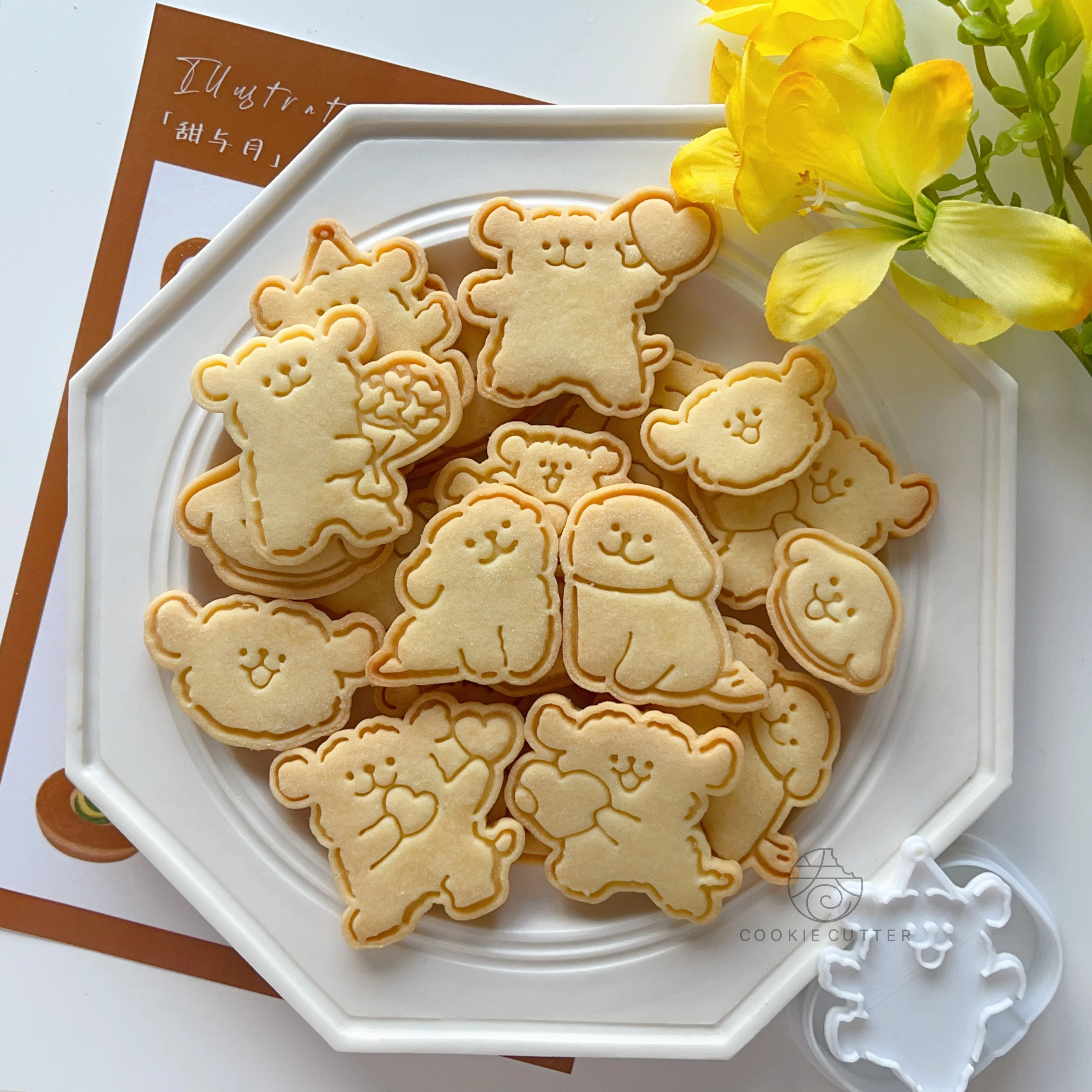 Cartoon Puppy Bear Fondant Cookie Mold Parent-child Biscuit Molds Plunger Cutters Children Sugarcraft Flip Cake Baking Tools