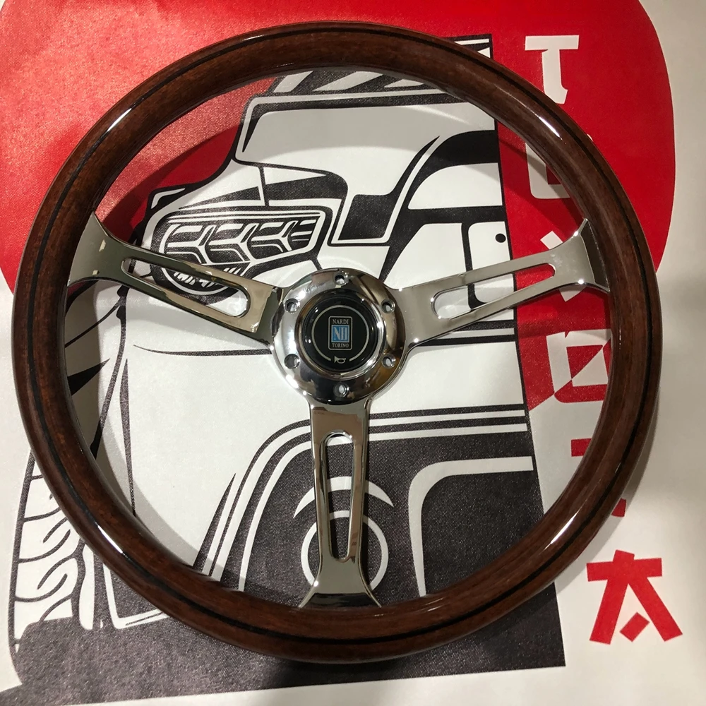 15Inch Classic Real Wood Nardi Steering Wheel Car Rally Racing JDM Nardi Steering Wheel Volantes For VW HONDA TOYOTA BMW Nissan