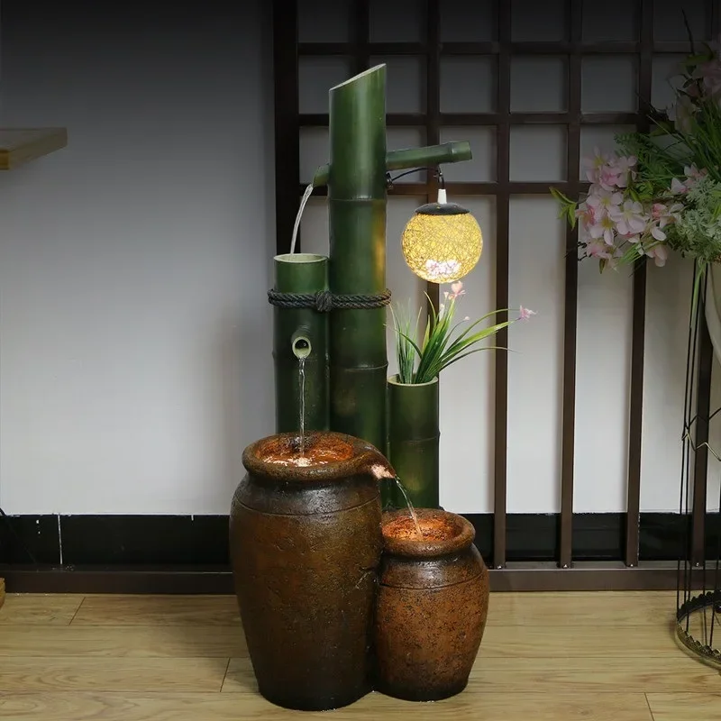 w28-  stone grinding feng shui wheel, indoor rockery and flowing water fountain to attract wealth landscape, balcony living room