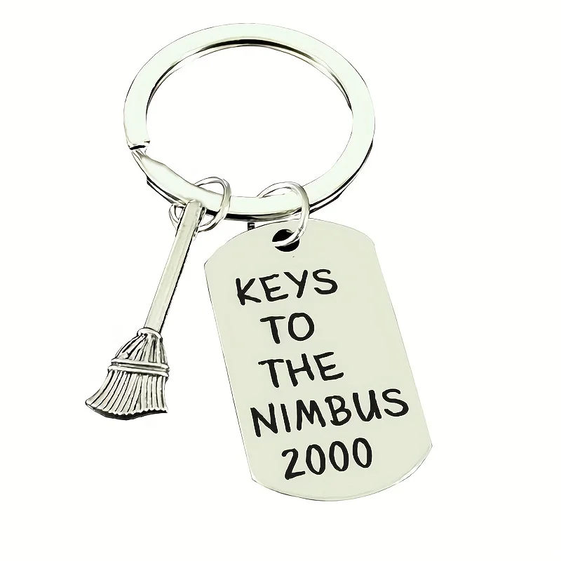 1pc Key To The Nimbus & Broomstick Keychain Magic Movie Cosplay Metal Key Ring Purse Bag Backpack Car Charm