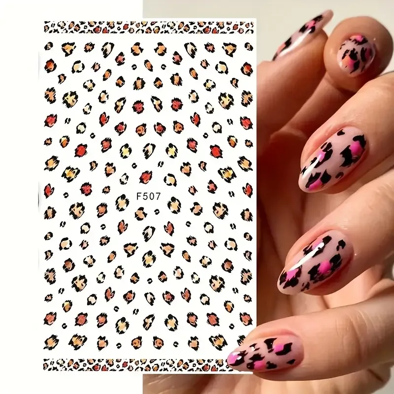 1 paquete de nuevas pegatinas para uñas con estampado de leopardo, suministros para uñas en forma de corazón en blanco y negro, pegatinas para uñas,