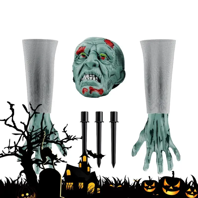 

Halloween Stakes Realistic Skeleton Face And Arms Lawn Stakes Realistic Skeleton Stakes Bone-Chilling Lawn Decoration For Garden