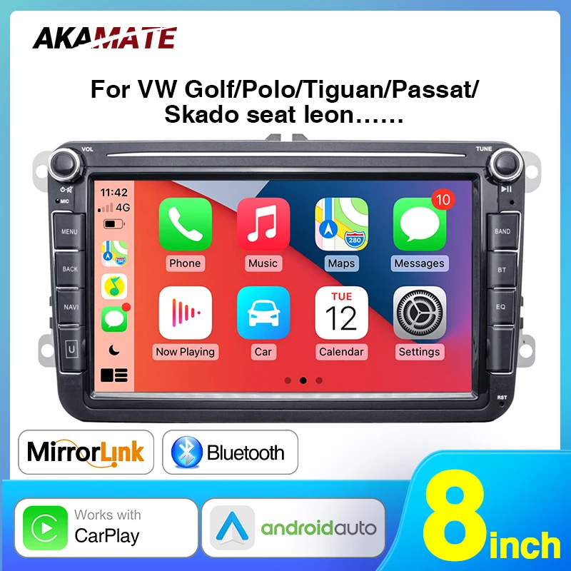 8 Inch Car Radio for VW Volkswagen Glof Passat Tiguan Skoda Seat Android Auto CarPlay Auto Video Player FM GPS WIFI Bluetooth