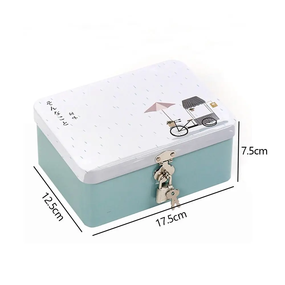 Creative Large Capacity Tinplate Box with Lock Key Desktop Storage Case Metal Box Jewelry Storage Empty Box