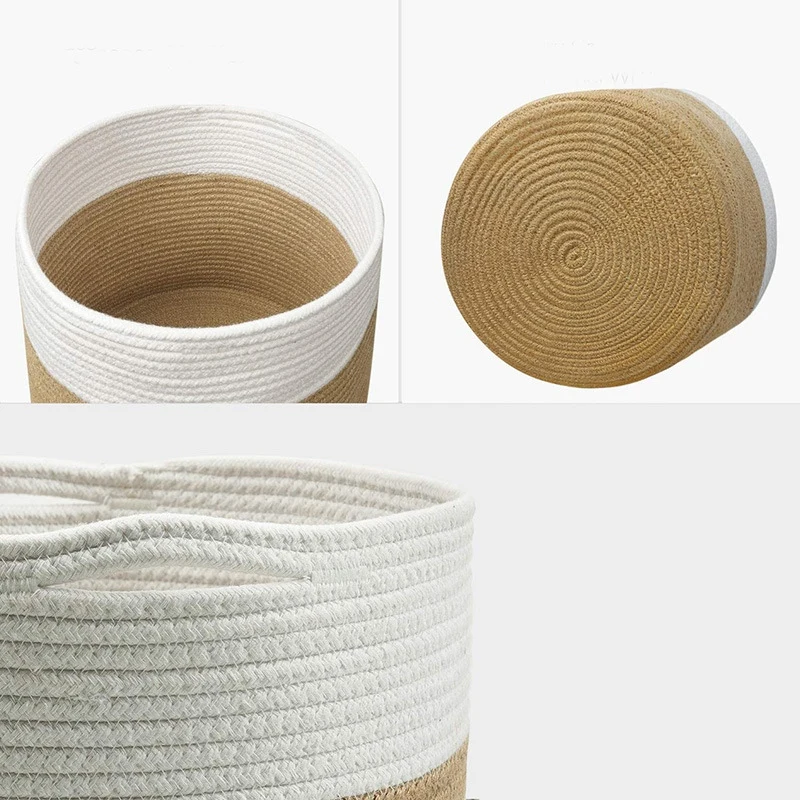 B14C Cotton Roll Rope Basket, Decorative Woven Storage Basket, Laundry Basket, Suitable For Pillows, , Clothes, Towels