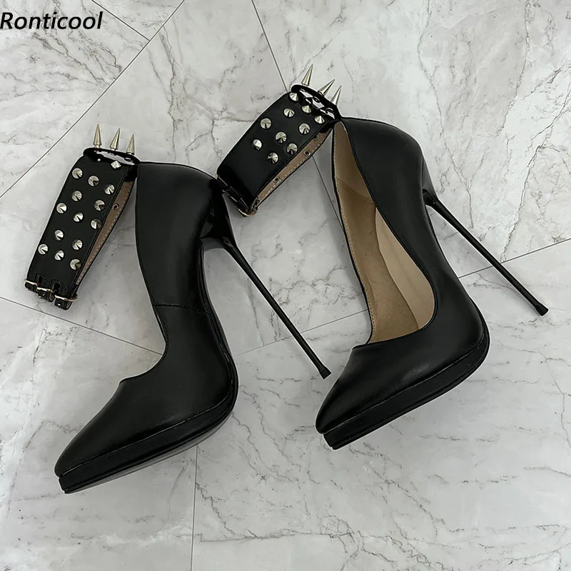 

Ronticool Handmade Bad Girl Pumps Stiletto High Heels Studded Pointed Toe Elegant Black Club Shoes Ladies US Plus Size 6-10.5