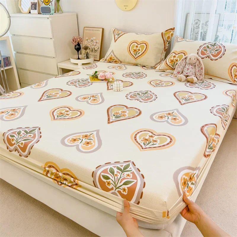 

1pc 100%Cotton Bed Sheets Love Pattern sabanas cama matrimonial Queen/King Bed Cover Full Set Single Fitted Bed Sheet on Elastic