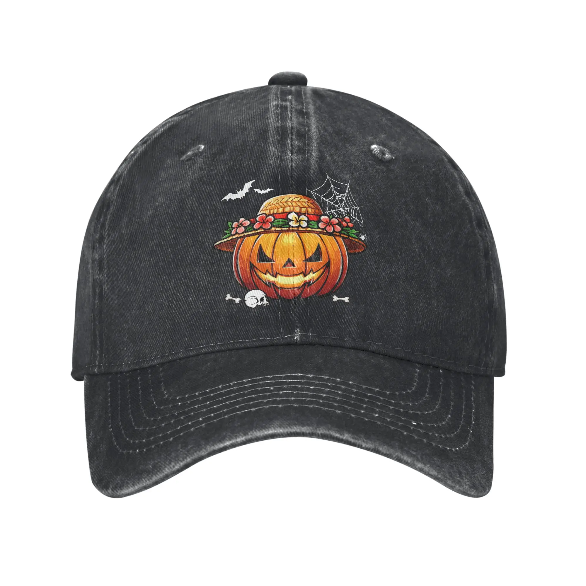 Hawaiian Horror Carved Pumpkin Halloween Funny Parties Baseball Cap Sun  Hunting Camping Dropshipping Washed Trucker Hat