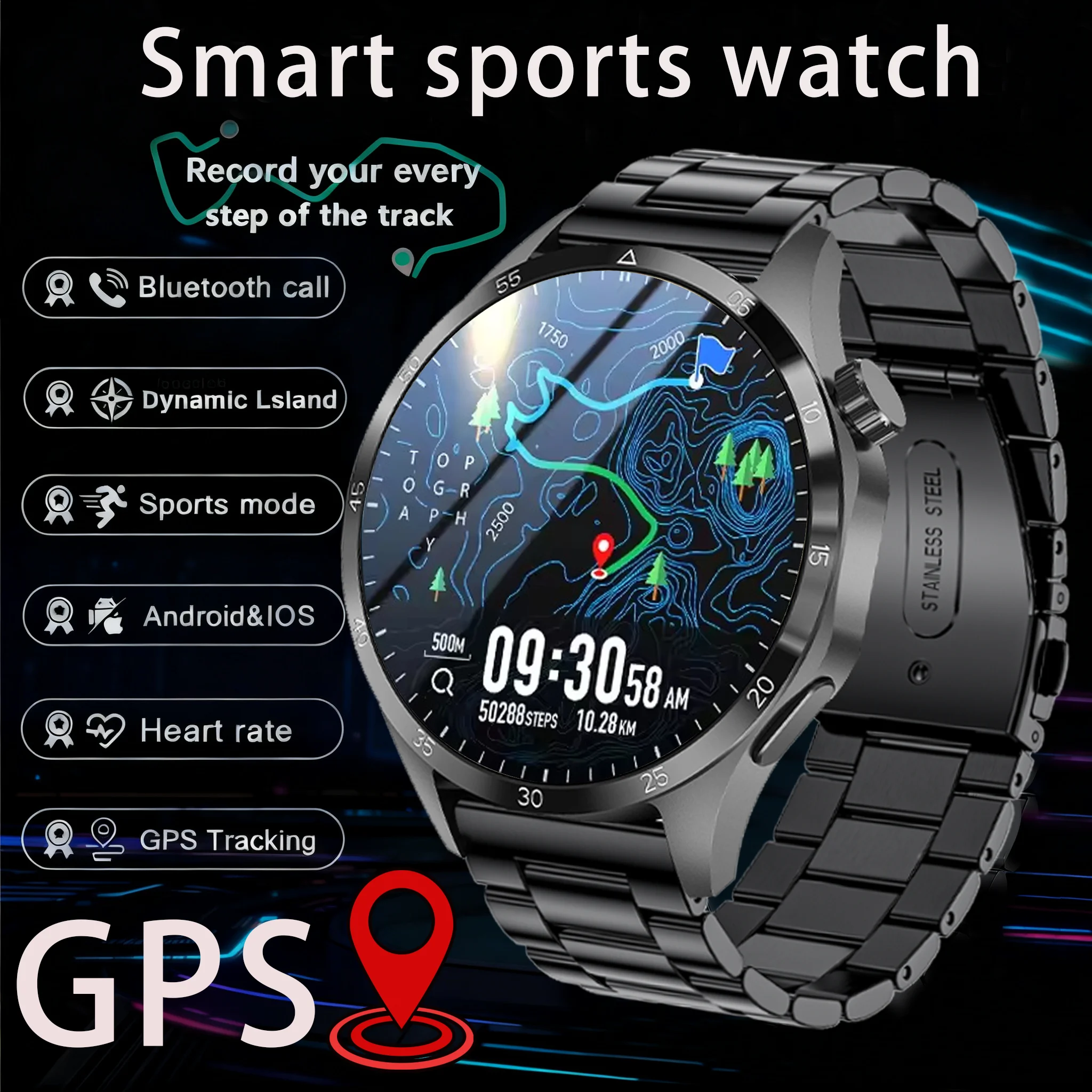 

2025 New Outdoors Military GPS Sports Smart Watch Men Built-in Dual-Band GNSS Compass Altimeter 3ATM Bluetooth call Smartwatch