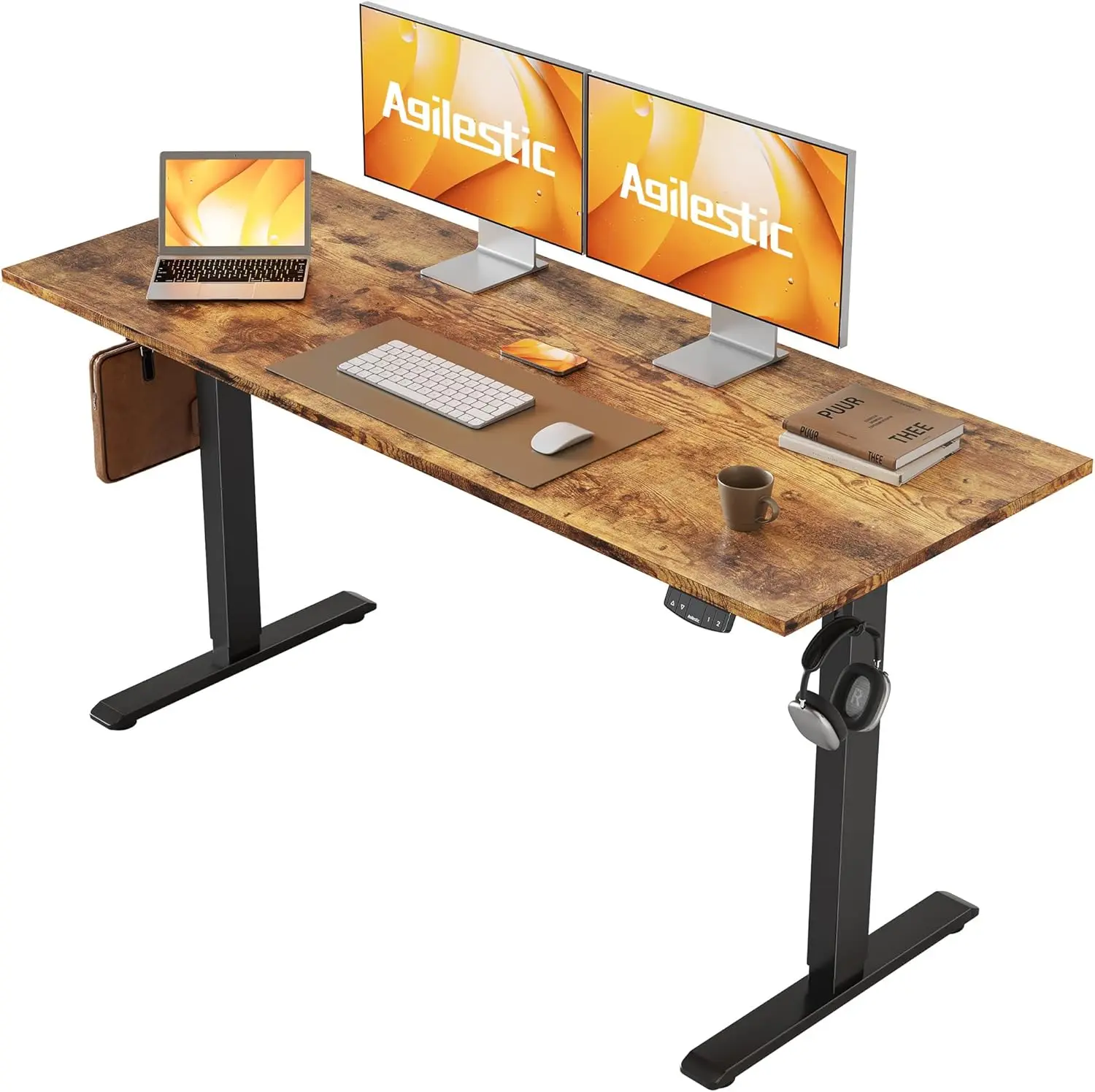 Electric Standing Desk, 55 x 24 Inches Height Adjustable Desk, Sit Stand up Desk for Work Office Home,Rustic Brown